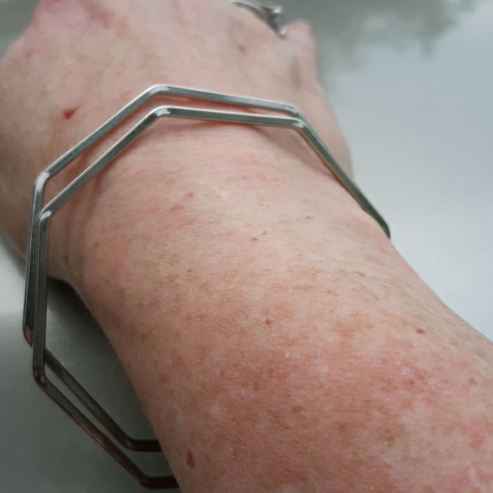 Two Hexagonal Silver Bangle Bracelets - image 3